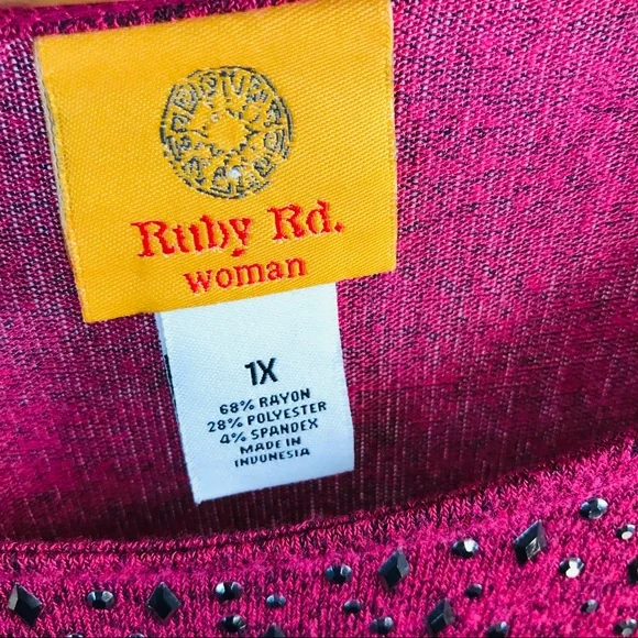 Ruby Rd Plus Size 1X Pink Embellished Handkerchief Hem Top Bling Tunic - Picture 8 of 8